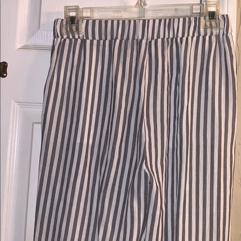 HIGH-WAISTED STRIPED BORDER WIDE-LEG PANTS